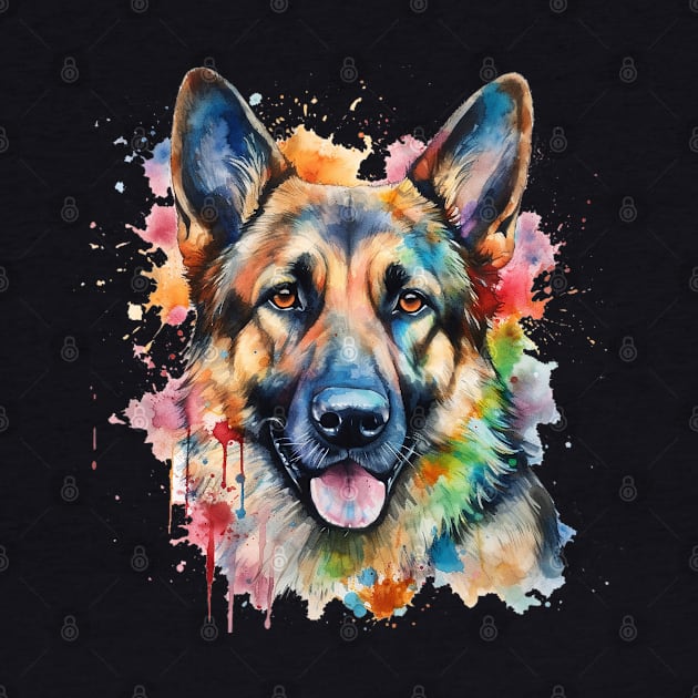 German Shepherd Bright Watercolor by nonbeenarydesigns